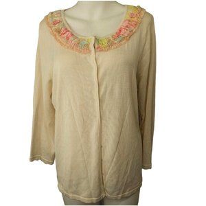 Susan Bristol Sweater Cardigan Size XL Off White Embellished Bling Neckline NEW